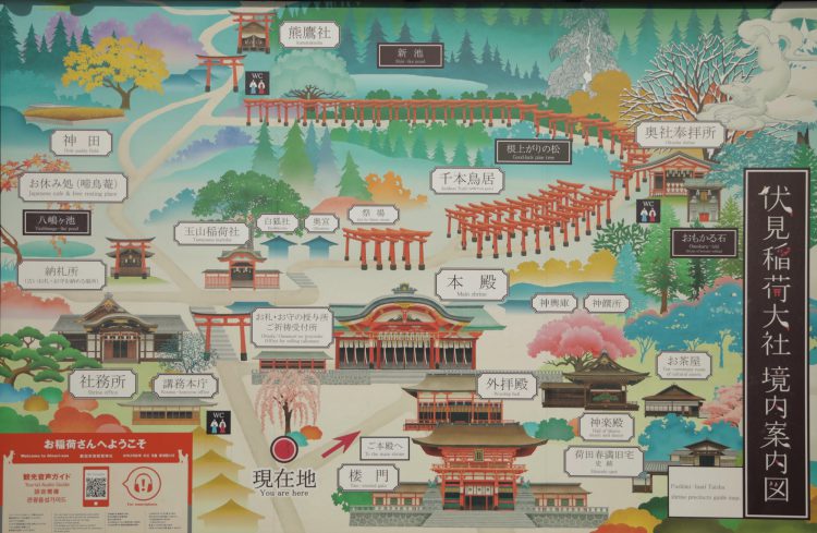 京都の伏見稲荷大社の案内図