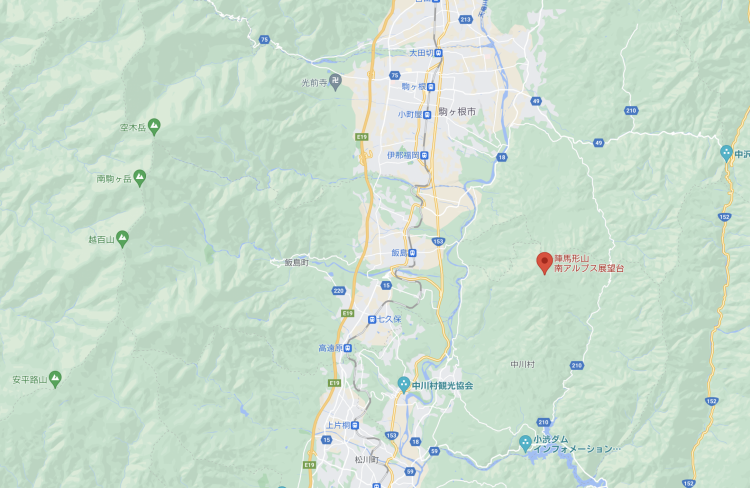長野県上伊那郡にある陣馬形山の南アルプス展望台を説明する地図